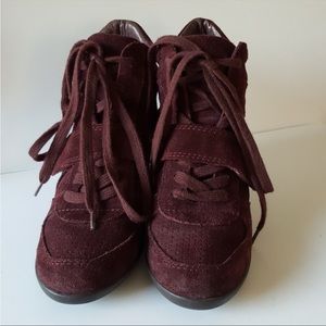 ASH LIMITED Bowie Wedge Suede leather High Sneakers WOMEN BURGUNDY